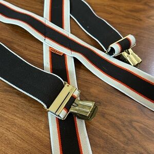 1980’s Vintage Levi’s Y-Back Suspenders brown & Orange Stripe Brass Retro USA